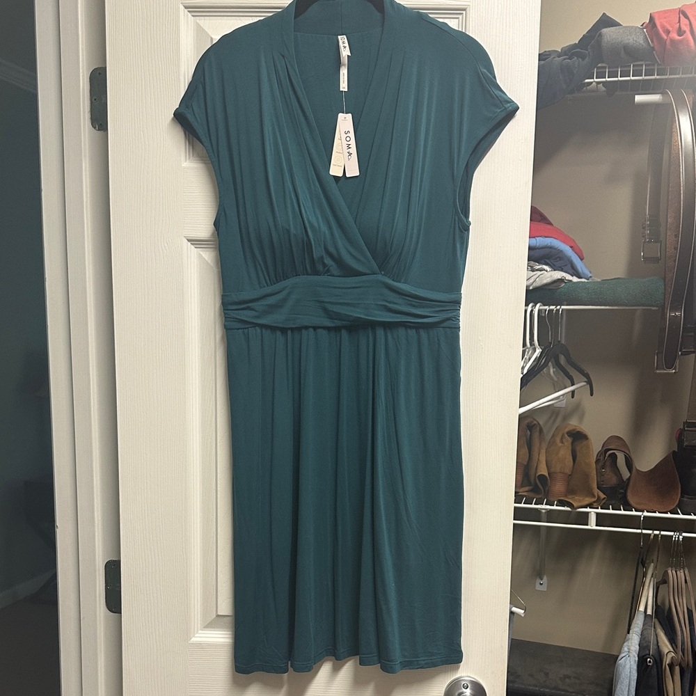 Soma Teal Draped Wrap Midi Dress